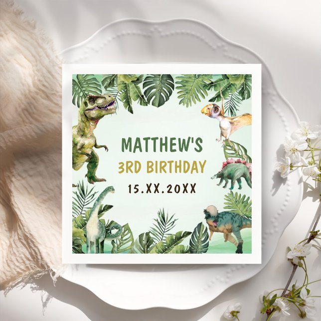 Dinosaur Boy 3rd Birthday Party Pappersservett (Skapare uppladdad)