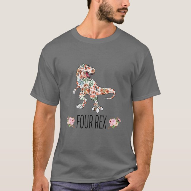 Dinosaur Boy 4 och födelsedag 4 år gammal T Shirt (Framsida)