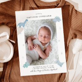 Dinosaur Boy Baby Photo Birth Notice Meddelande