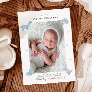 Dinosaur Boy Baby Photo Birth Notice Meddelande