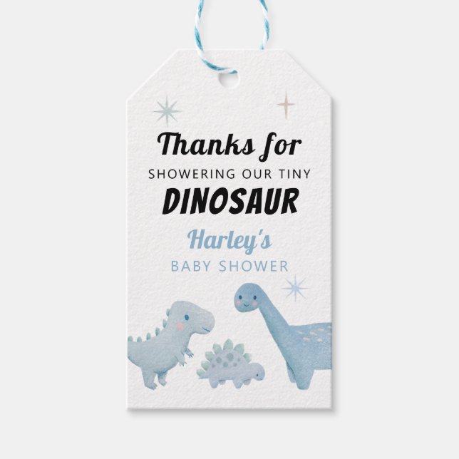 Dinosaur Boy Baby Shower Favor Presentetikett (Framsidan)