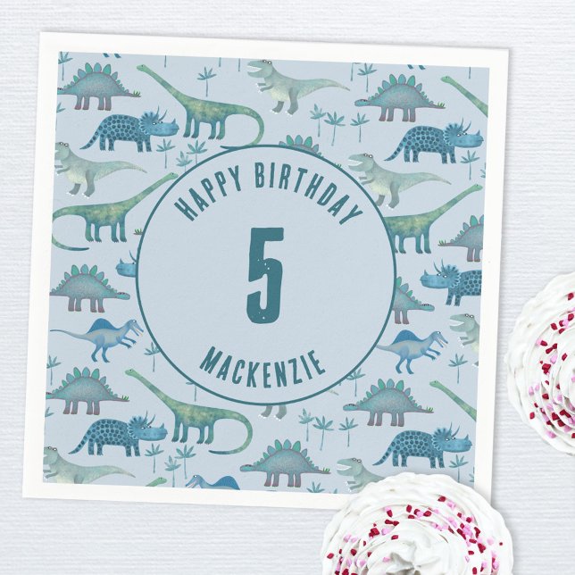 Dinosaur Boy Barns födelsedag Party Blue Pappersservett (Dinosaur personalized kids party paper napkin)