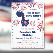 Dinosaur Boy Birthday Fireworks 4:e juli Party