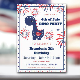 Dinosaur Boy Birthday Fireworks 4:e juli Party Inbjudningar