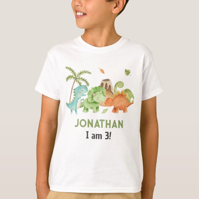 Dinosaur Boy Birthday Tshirts - Matching Kid Party (Framsida)