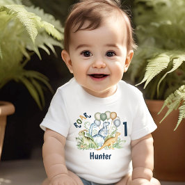 Dinosaur Boy Blue Grönt Namn 1:a födelsedagen T Shirt