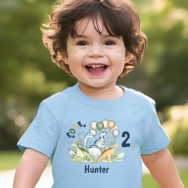 Dinosaur Boy Blue Grönt Namn 2:a födelsedagen T Shirt