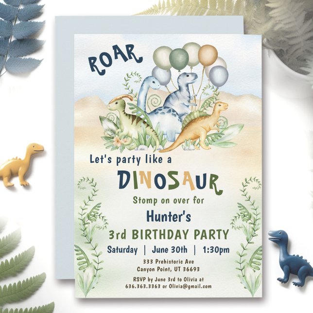 Dinosaur Boy Blue Grönt Pastel Anpassningsbar 1:a  Inbjudningar (Dinosaur Boy Blue Green Pastel Custom 1st Birthday Invitation)