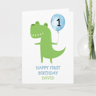 Dinosaur Boy First Birthday Balloon Kids Cute Kort