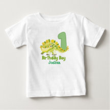 Dinosaur Boy First Birthday med Namn Baby T-Shirt