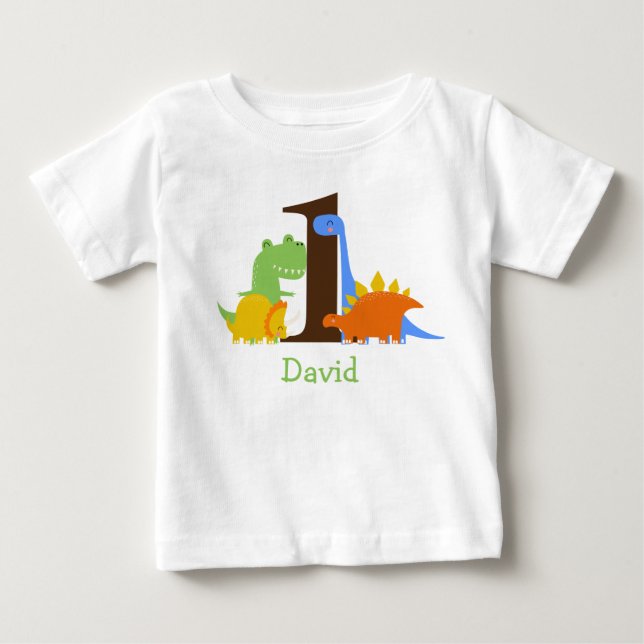 Dinosaur Boy First Birthday Outfit T Shirt (Framsida)