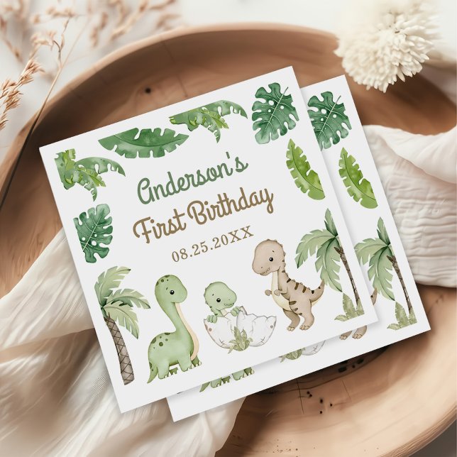 Dinosaur Boy Grönt 1:a födelsedagen Pappersservett (Skapare uppladdad)