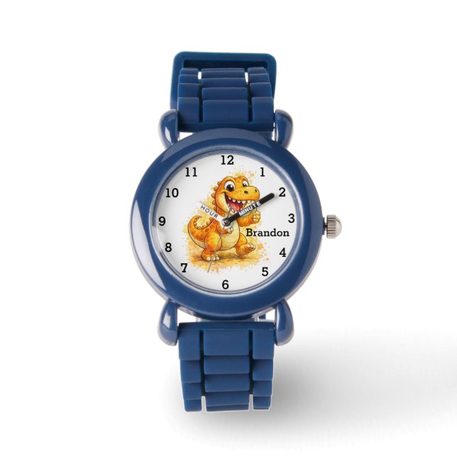 Dinosaur Boy Modern Trex Custom Name For Kids Armbandsur (Framsida)