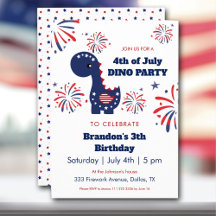 Dinosaur Boy Patriotic Fireworks 4:e juli Party