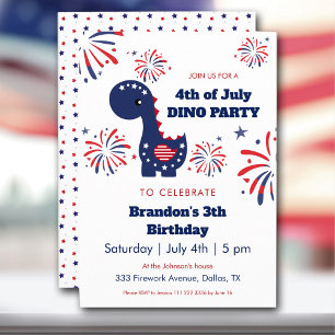 Dinosaur Boy Patriotic Fireworks 4:e juli Party Inbjudningar