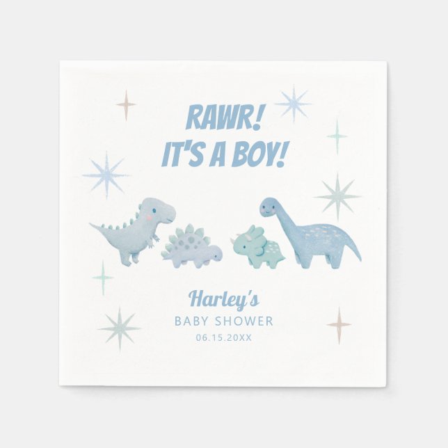 Dinosaur Boy Shower RAWR Napkins Pappersservett (Framsidan)