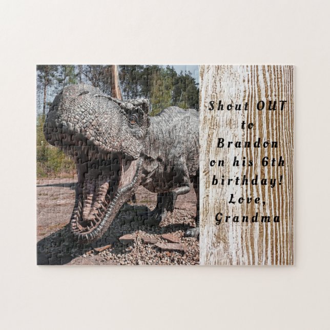 Dinosaur Boys Birthday presenterar Gift Tyrannosau Pussel (Horisontell)
