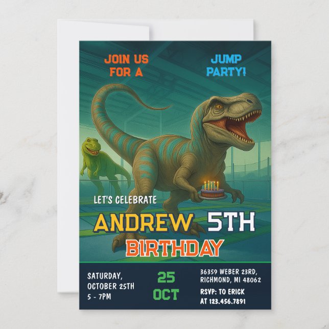 Dinosaur Boy's Dino Födelsedagsfest Inbjudan (Framsida)