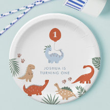 Dinosaur Boys First 1st Birthday Papper Tallrikar