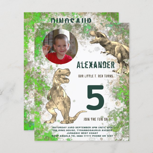 Dinosaur Boys Födelsedagsfest Photo (Fram/baksida)