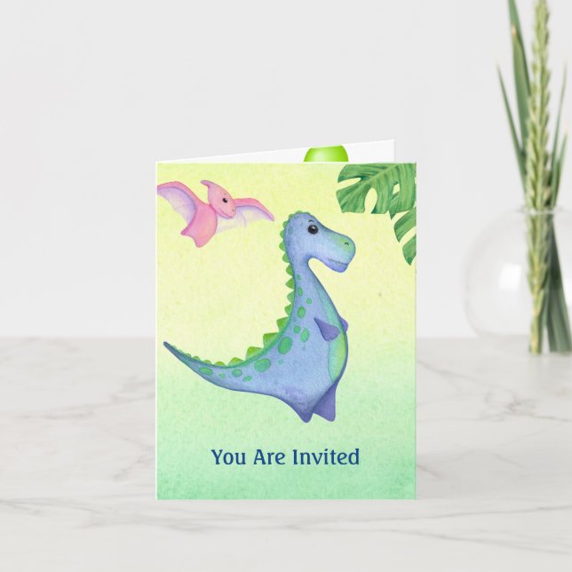 Dinosaur Boy's Namn & Age Cute Birthday bjudande Kort (Framsida)