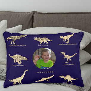 Dinosaur Boys Personlig Namn och Photo Blue Prydnadskudde