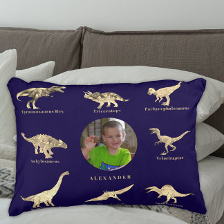 Dinosaur Boys Personlig Namn och Photo Blue Prydnadskudde