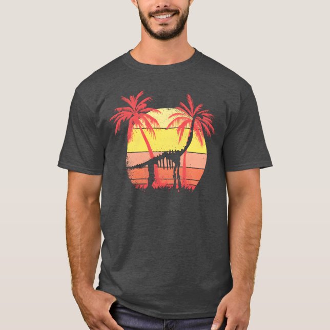 Dinosaur Brachiosaurus Skelett Sommar Solnedgång 8 T Shirt (Framsida)