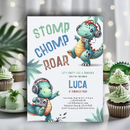 Dinosaur Break Dance Stomp Chomp Roar Boy Birthday Inbjudningar