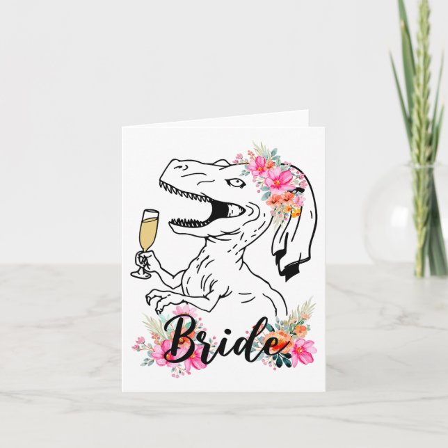 Dinosaur Bride Bridesmaid Blommigt Bachelorette Pa Kort (Framsida)