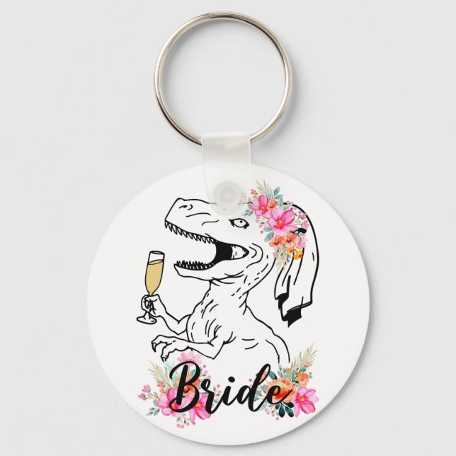 Dinosaur Bride Bridesmaid Blommigt Bachelorette Pa Nyckelring (Framsida)