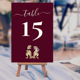 Dinosaur Bride & Groom Bröllop Burgundy & Cream Bordsnummer
