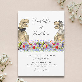 Dinosaur Bride och Groom Wildblomma Inbjudningar