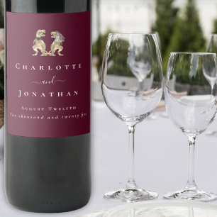Dinosaur Bröllop Burgundy & Kräm Personlig Vinflaska Etikett