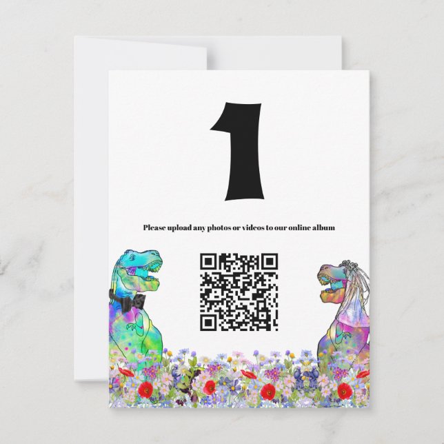 Dinosaur Bröllop Colorful Wildblomma QR-kod (Framsida)