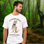 Dinosaur Bröllop Funny Bachelor Party Groomsman T Shirt<br><div class="desc">Lönsam groomsman till groomasaurus team groom dinosaur bröllop T-Rex groom t-shirt i bruna nyanser. Modern handskriftstypografi som är enkel att anpassa med mallen. Idealisk för bachelor eller brud och bruddusch party och bygg upp till det stora evenemanget, ett underbart sätt att behålla alla att le. Originalkonstverk av konstnären Catherine Sweetman...</div>