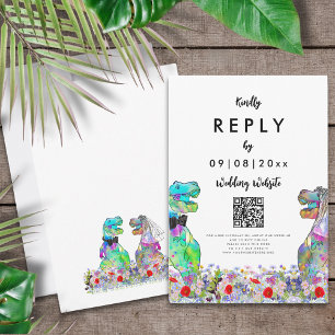 Dinosaur Bröllopswebbplats Svar QR-kod RSVP-kort