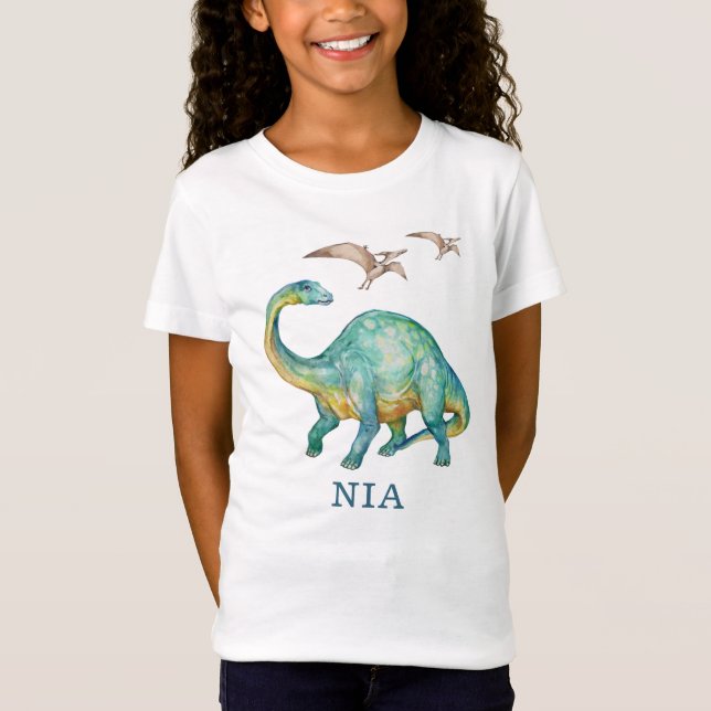 Dinosaur Brontosaurus Personlig Girl's T-Shirt (Framsida)