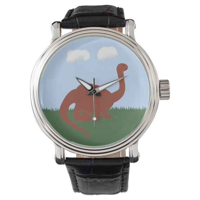 Dinosaur Brontosaurus Whimsical Tecknad Art Armbandsur (Framsida)