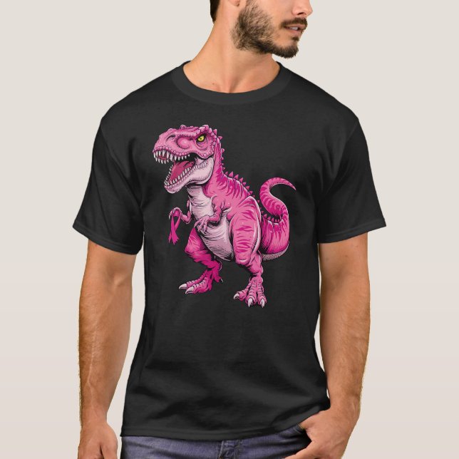 Dinosaur Bröstcancer Medvetenhet Rosa Band För K T Shirt (Framsida)