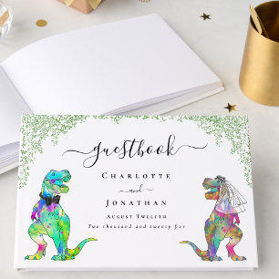 Dinosaur Brud och Brudgum Anpassad Bröllop Gästböcker