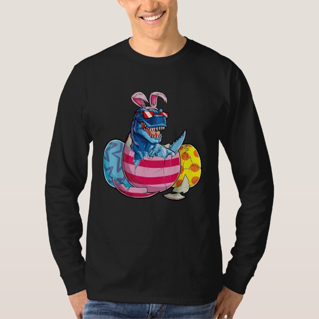 Dinosaur Bunny Ears Sunglasses Rabbit Eggs Easter  T Shirt (Framsida)