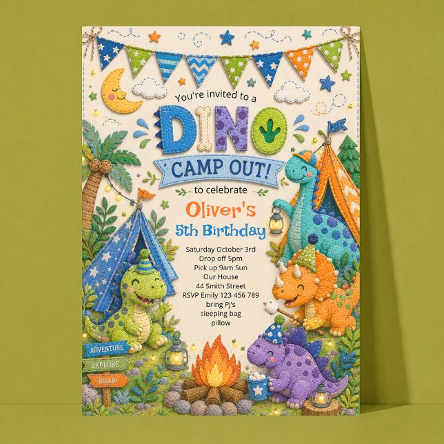 Dinosaur Camping Födelsedagsinbjudan Inbjudningar (Skapare uppladdad)