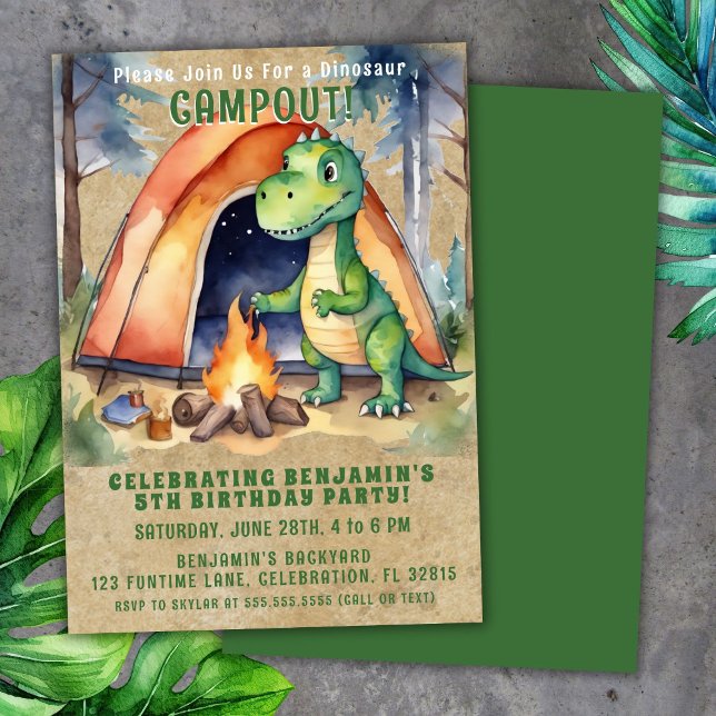 Dinosaur Camping Sleepover Födelsedagsfest Inbjudningar (Skapare uppladdad)