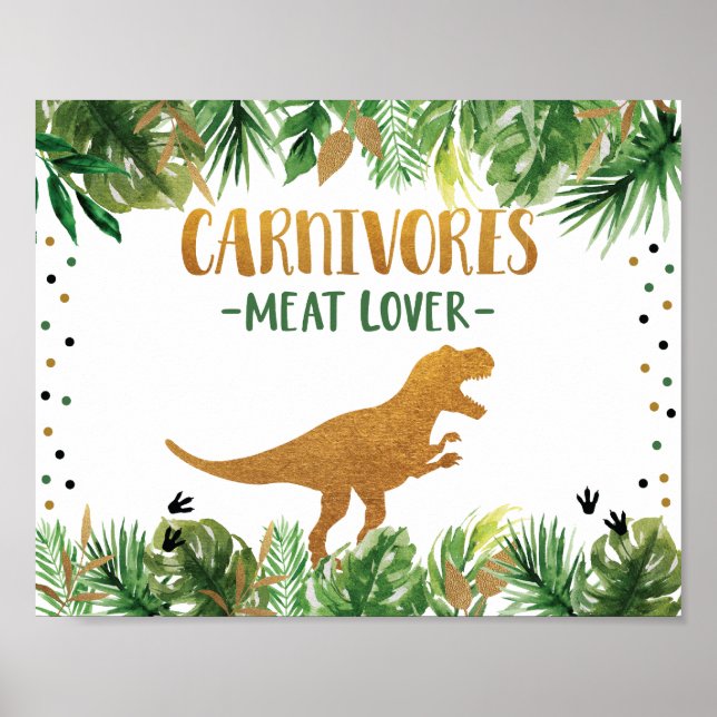 Dinosaur Carnivores Birthday Food Bord Sign Poster (Framsidan)