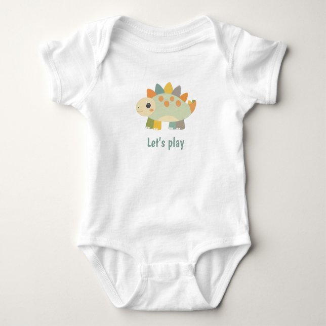Dinosaur Cartoon Style Personalized Baby Bodysuit T Shirt (Framsida)