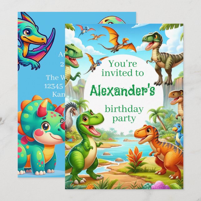 Dinosaur Child's Birthday Inbjudningar (Fram/baksida)