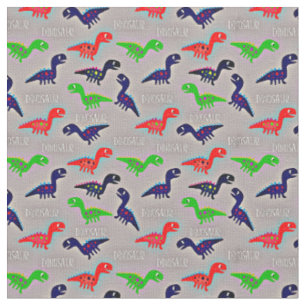 Dinosaur Child's Teckning Red Blue Grönt Ord Tyg