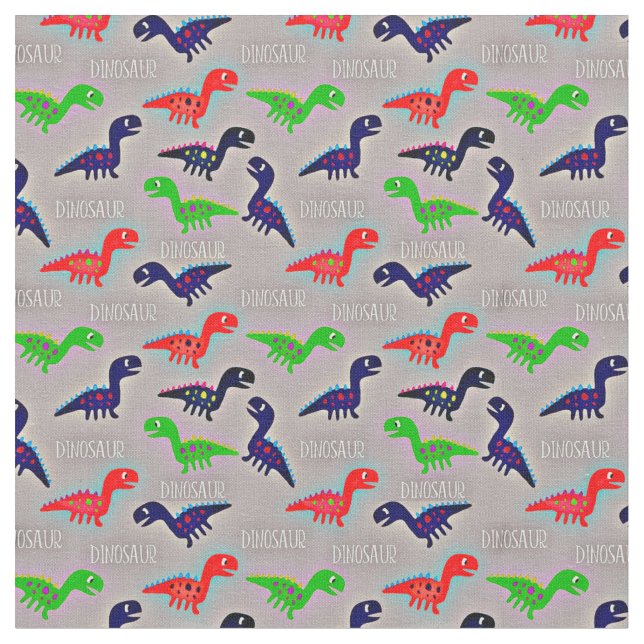 Dinosaur Child's Teckning Red Blue Grönt Ord Tyg (Närbild)