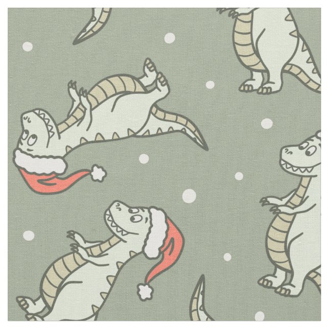 Dinosaur Christmas Boy Santa Claus Dino T-Rex Sage Tyg (Närbild)